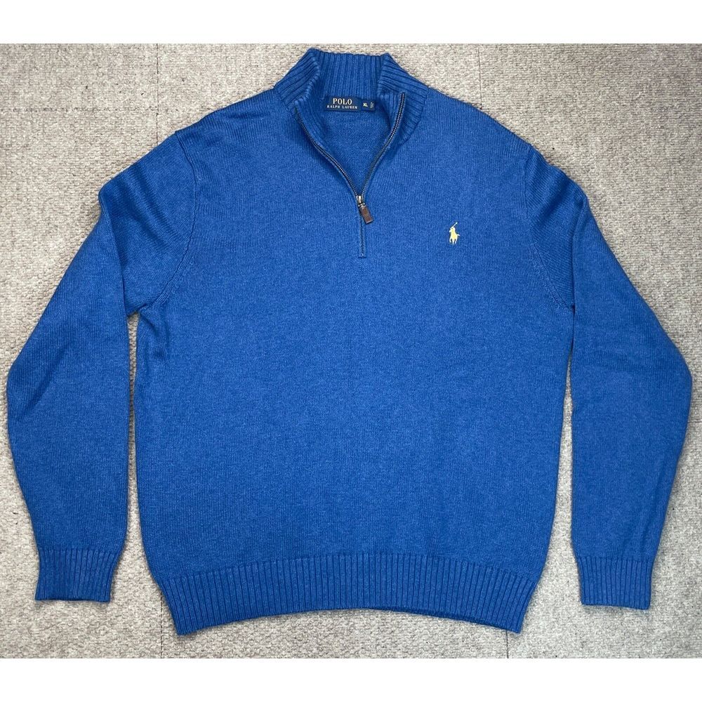 Polo Ralph Lauren Men's 1/4 Zip Blue Long Sleeve Sweater Size XL